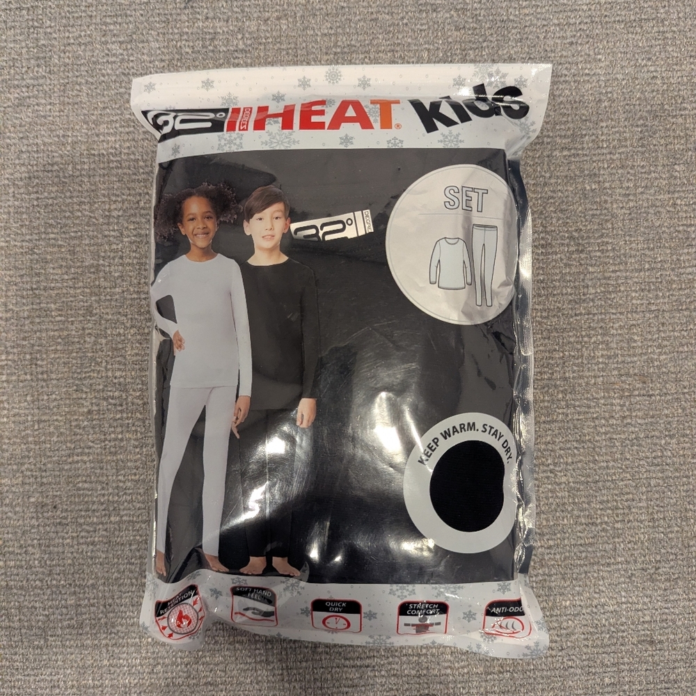 32 Degrees Heat Kid's Black Thermal / Base Layer Set,  size L NWT